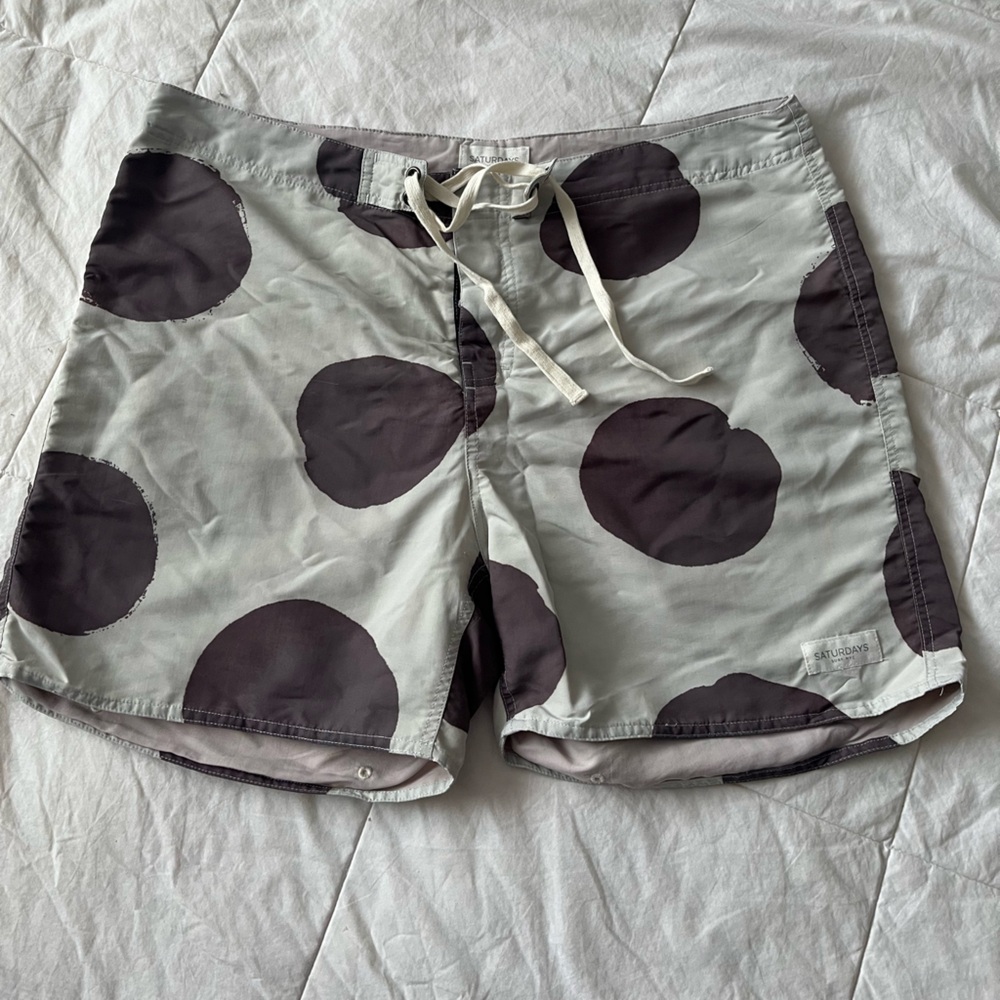 Saturdays Surf New York City 36 L Gray and Black Graphic Dots Swim Trunks